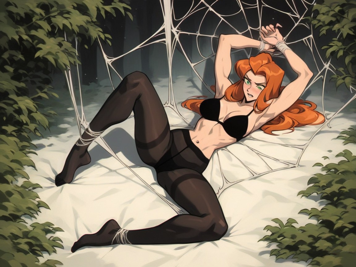 Pulling Against Web, Lying On Web, White Webbing Hentai AI Porn