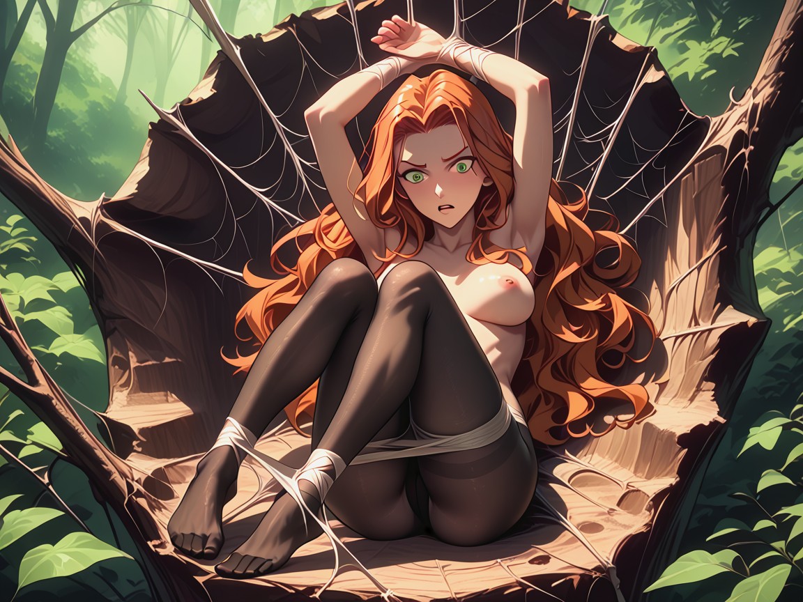 Pulling Against Web, Struggling On Web, Forest Hentai AI Porn