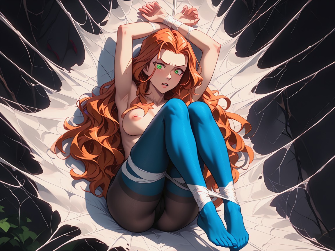 Pulling Against Web, Web Around Arms And Legs, Full Body Hentai AI Porn