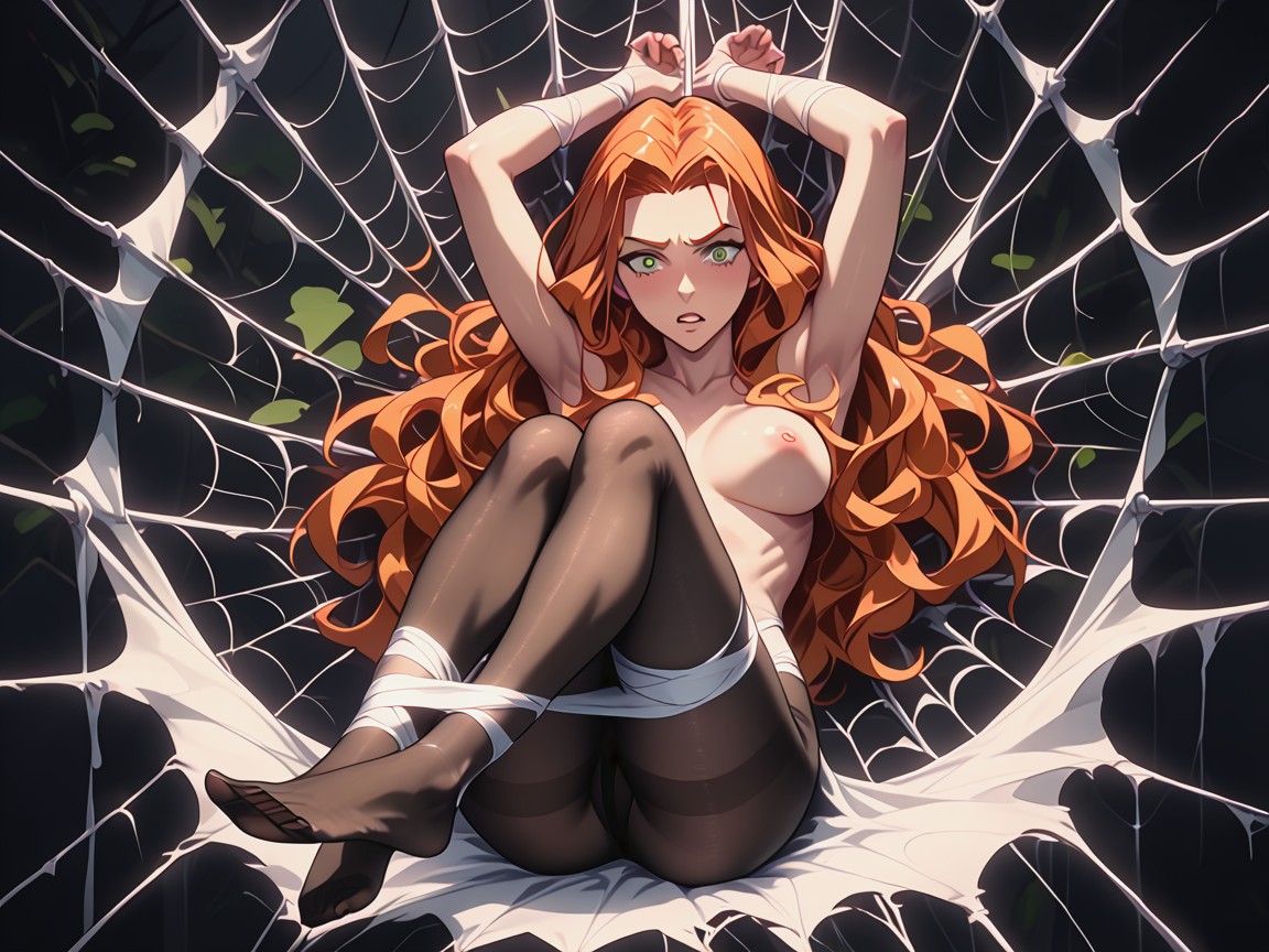 Pulling Against Web, Web Around Body, Arms And Legs Wrapped With Web Hentai AI Porn
