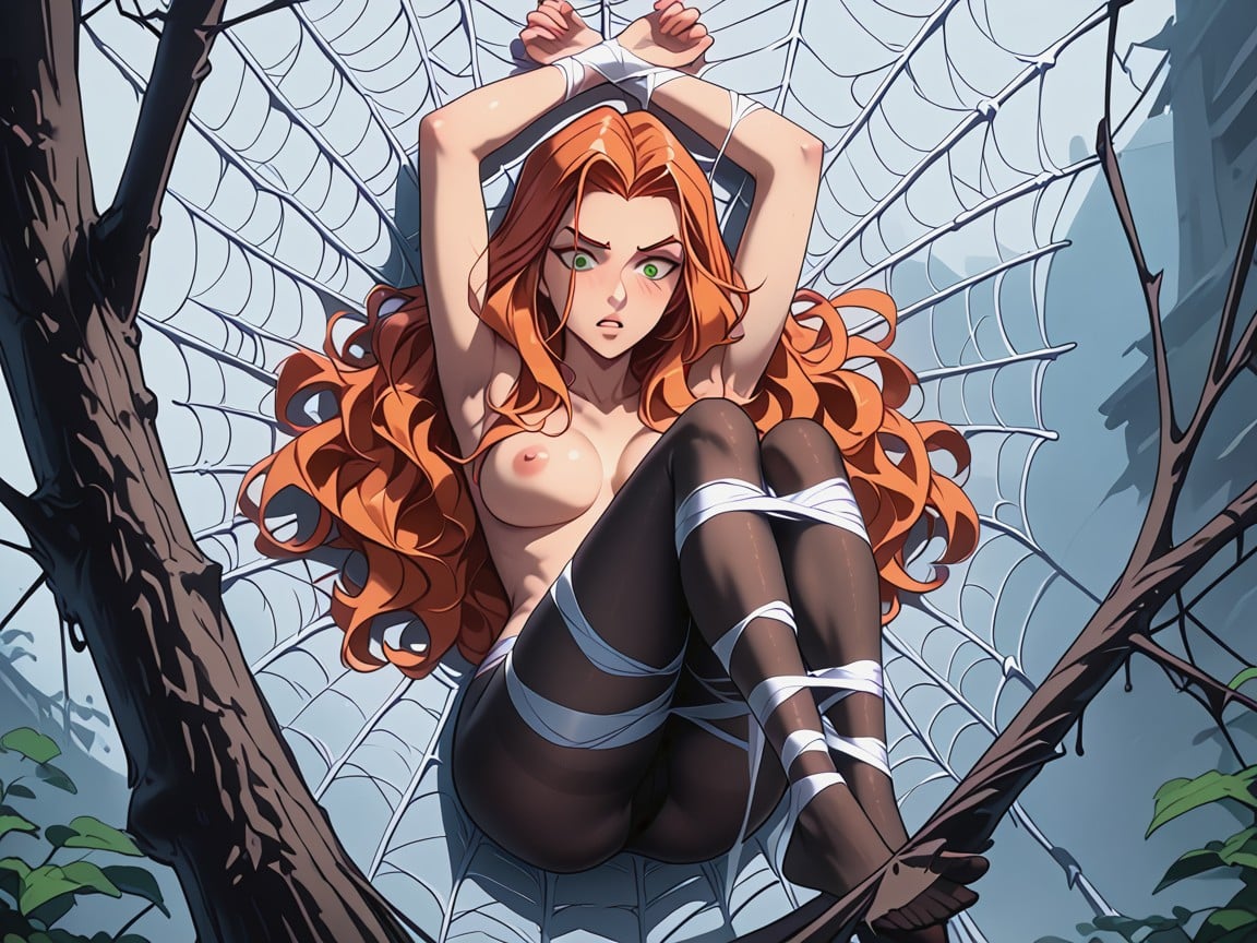 Funnel Web, Arms And Legs Wrapped With Web, Struggling On Web Hentai AI Porn