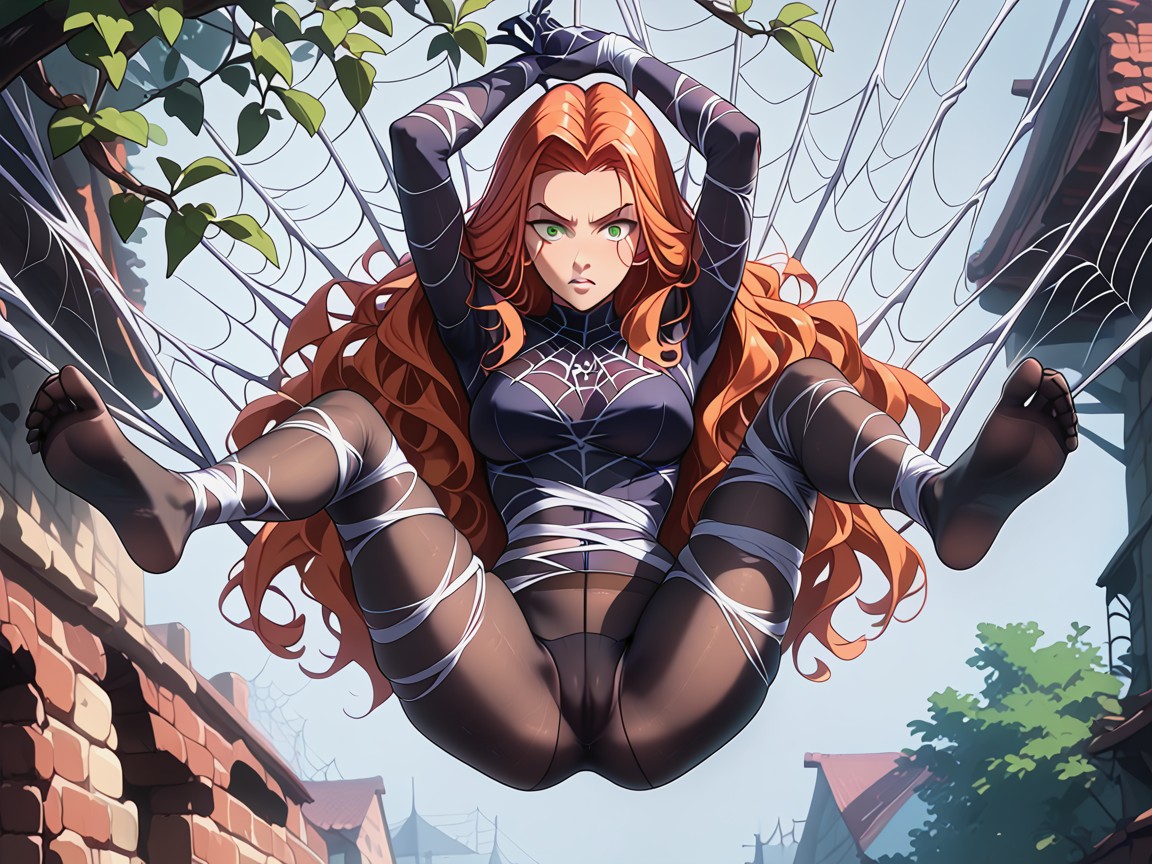 Caught In Spider Web, Webbing On Body, Body Covered By Spider Webbing Hentai AI Porn