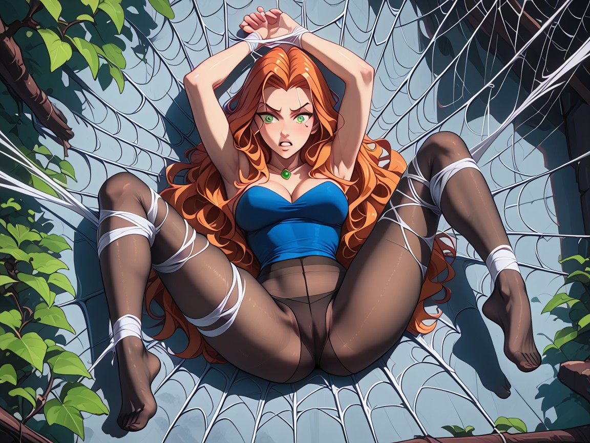 Camel Toe In Pantyhose, Symmetrical Eyes, Web Around Arms And Legs Hentai AI Porn