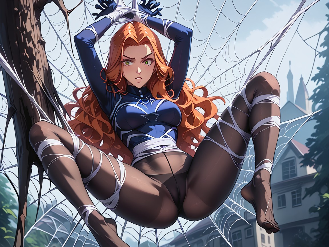 Panicked Look, Body Wrapped With Web, Arms And Legs Wrapped With Web Hentai AI Porn