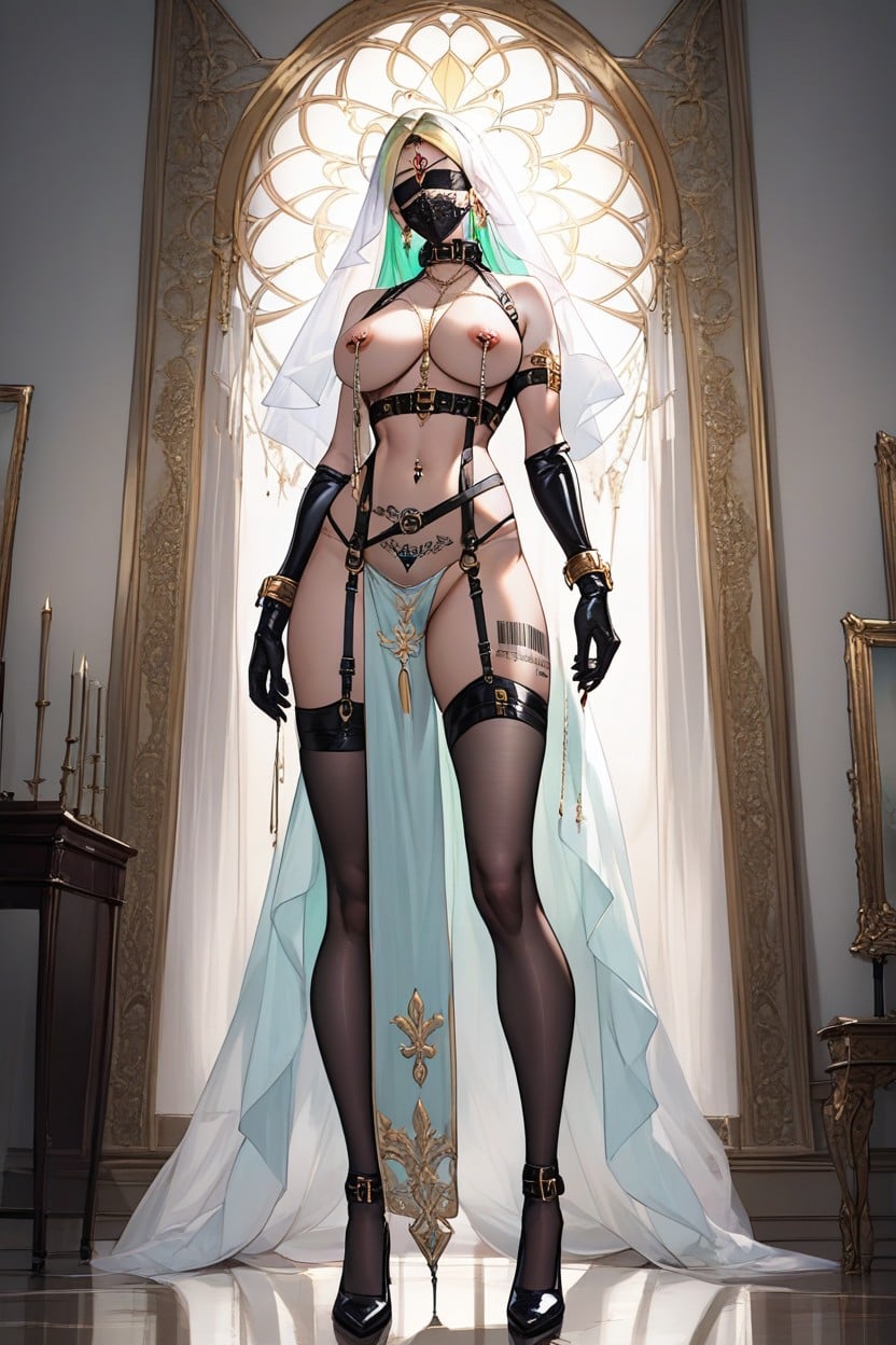 Hip Belt, Barcode Tattoo, Gold Bracelets Hentai AI Porn