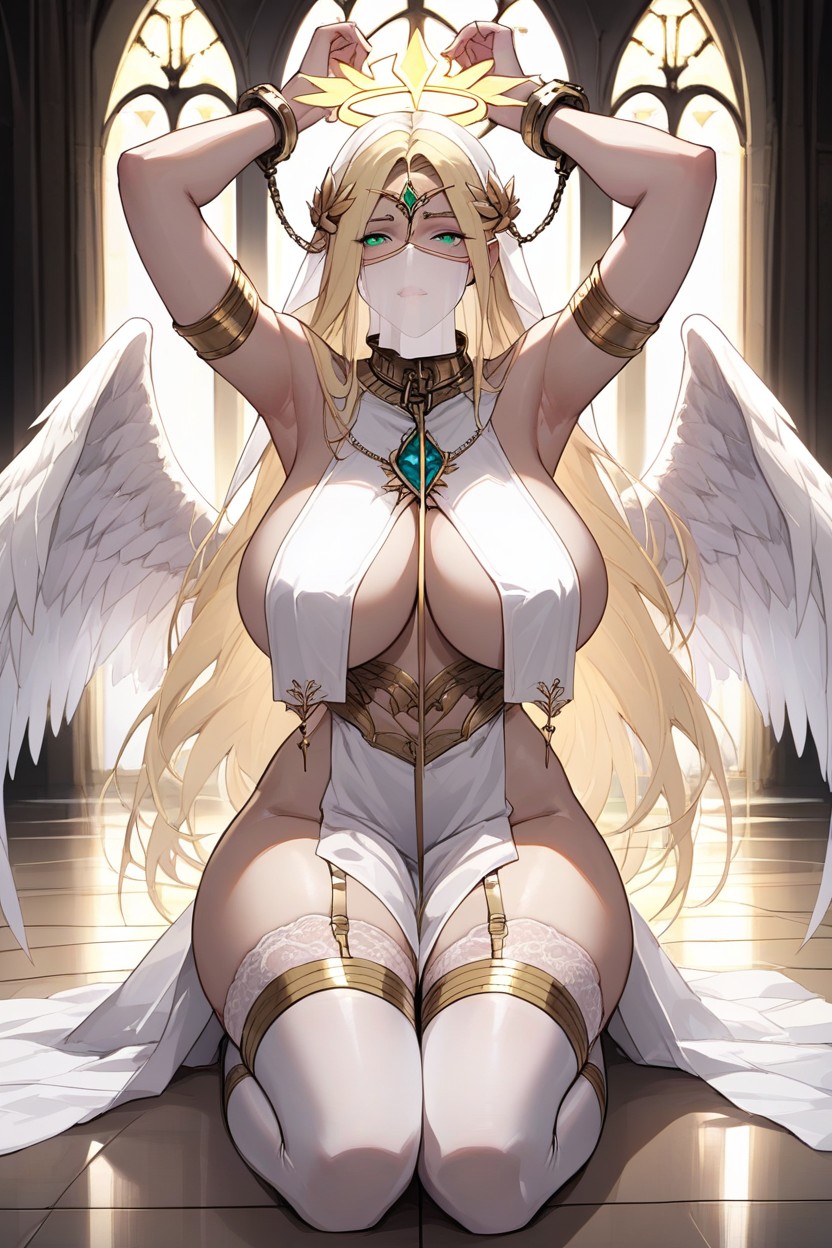White Nylon Gloves With Gold Elements, Gold Straps, 18+ Hentai AI Porn