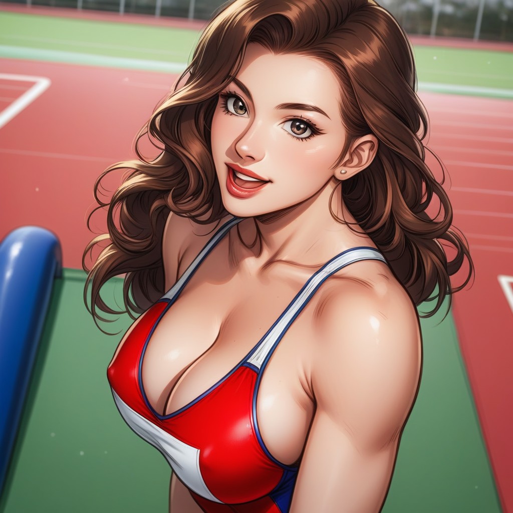 Blurred Background, Looking Up At Viewer, Hollywood Glamour Hentai AI Porn