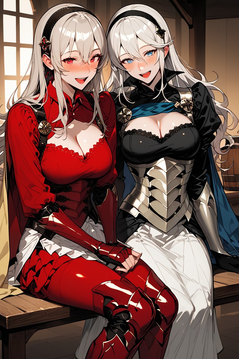 Light Yellow Cape, Cleavage, Sitting Next To Wooden Table Hentai AI Porn