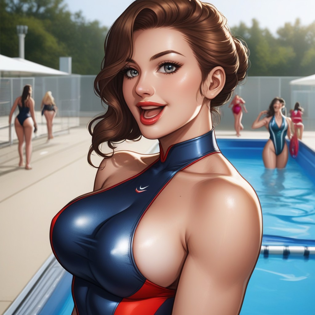 Skin Sheen, Shoulders Back, Looking Up At Viewer Hentai AI Porn