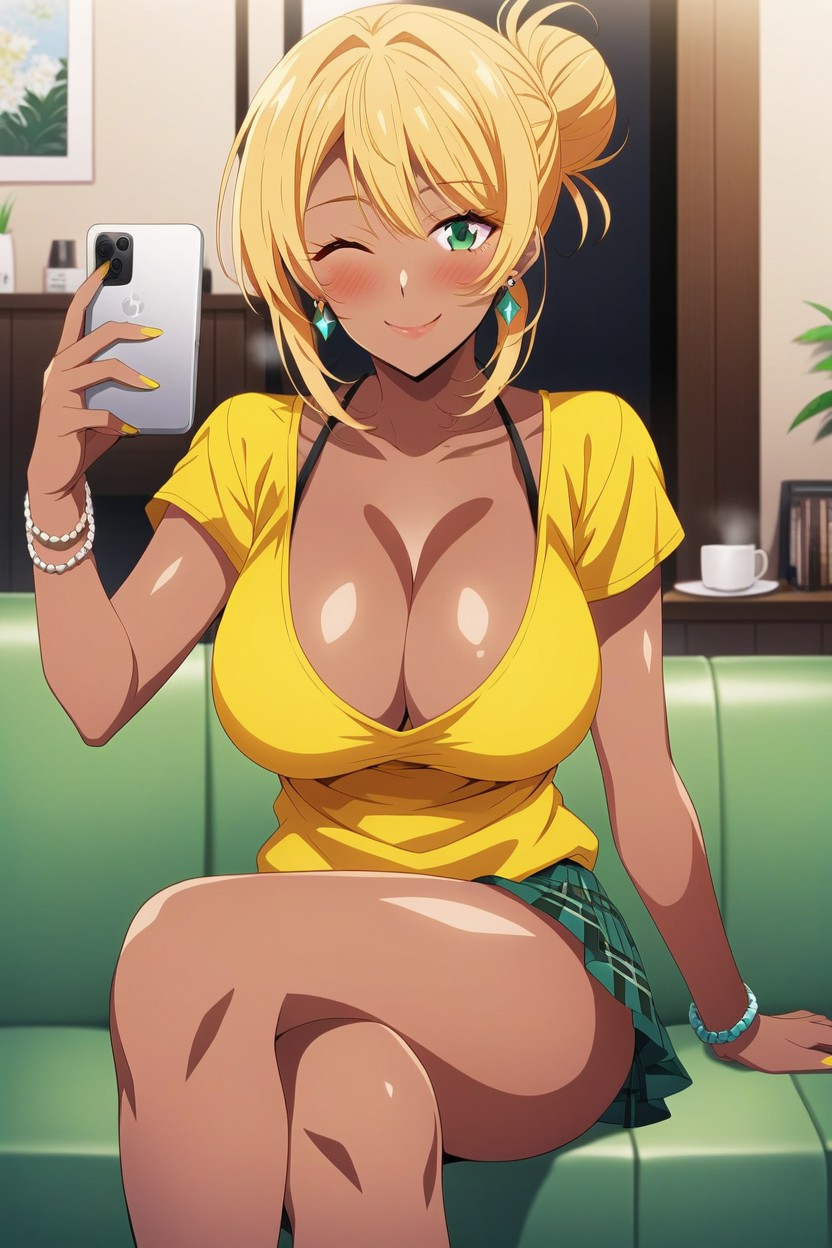 Hair Bun, Far Shot, Blonde Hair Hentai AI Porn