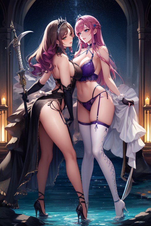 High Heeled Platform, Brunette With Purple Eyes, Clear Water Hentai AI Porn