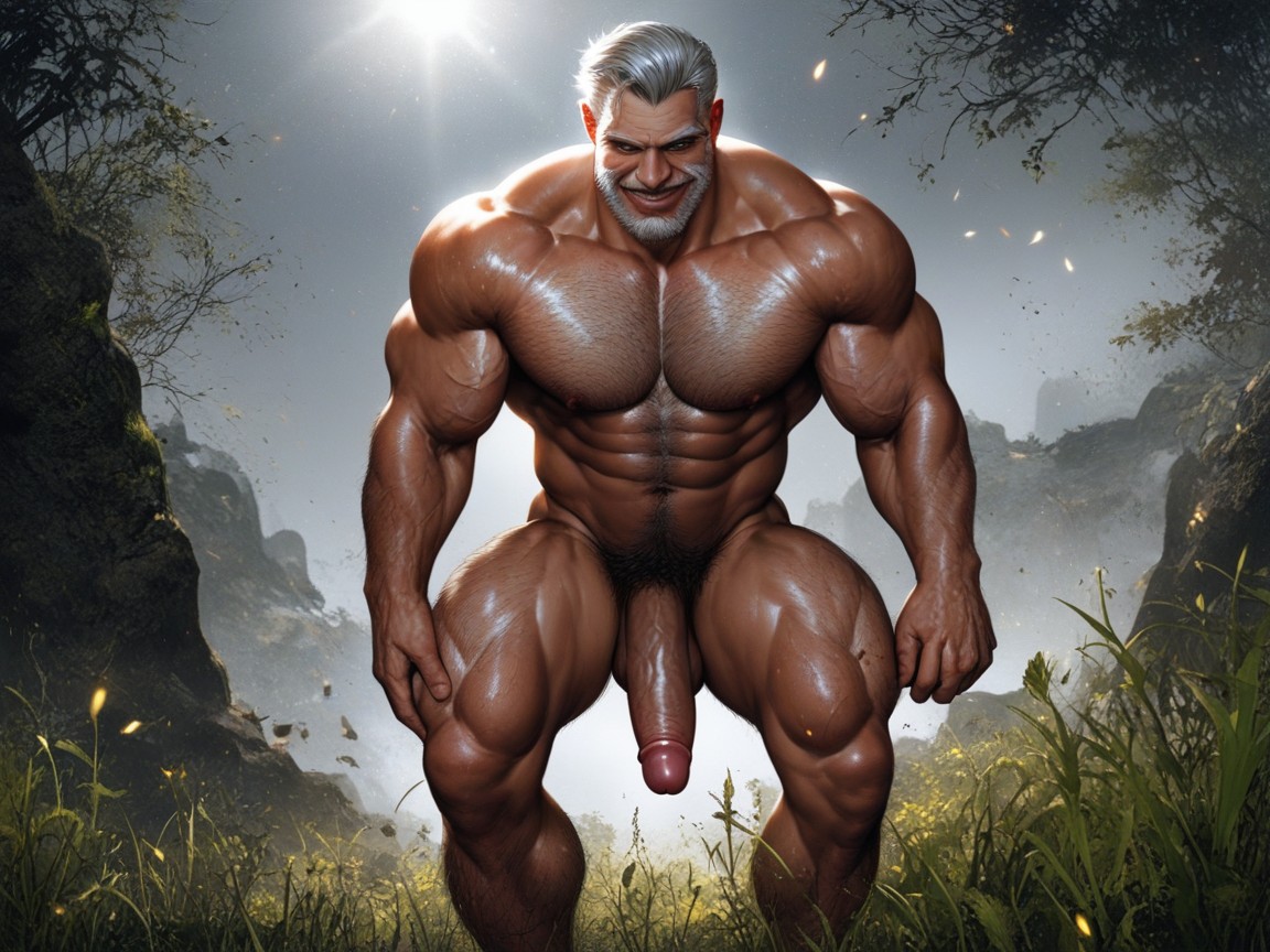 Big Penis In His Left Hand, Old Man, Sweaty AI Gay Porn