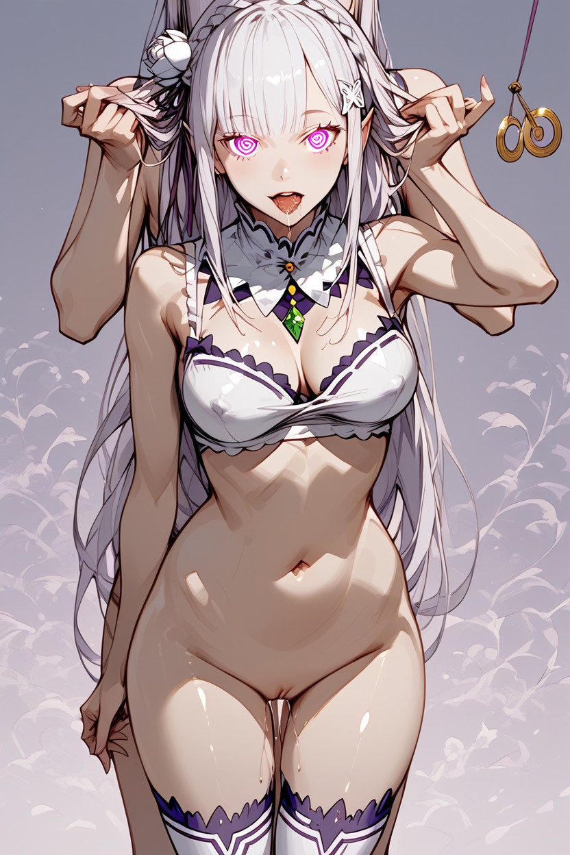 Woman Holding Emilia, Woman Holding Emilia From Behind, Thigh High Socks Hentai AI Porn