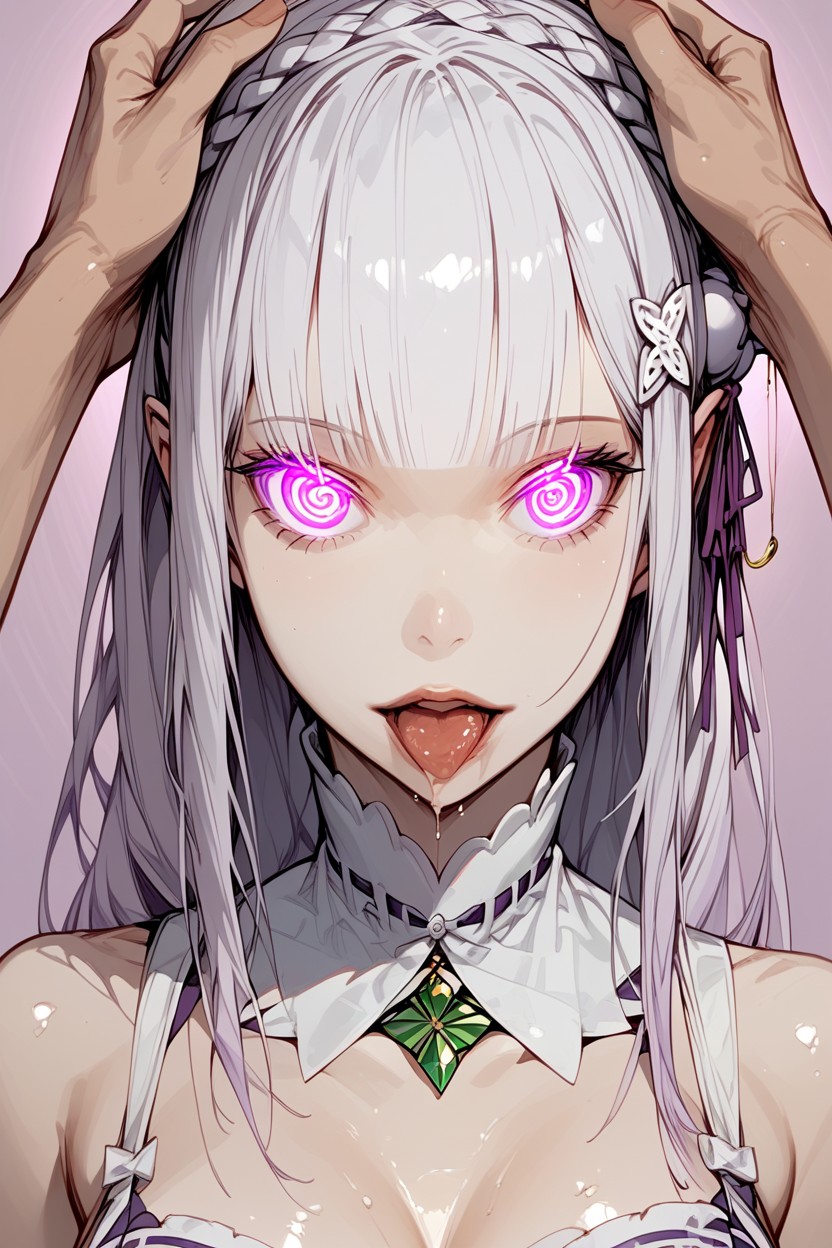 Emilia Kneeling, Mouth Agape, 2 People Hentai AI Porn