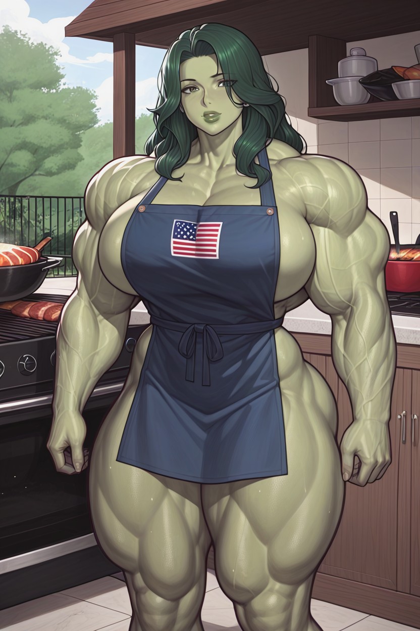 Bimbo Lips, Very Muscular, Hyper Massive Hulking Muscles Hentai AI Porn