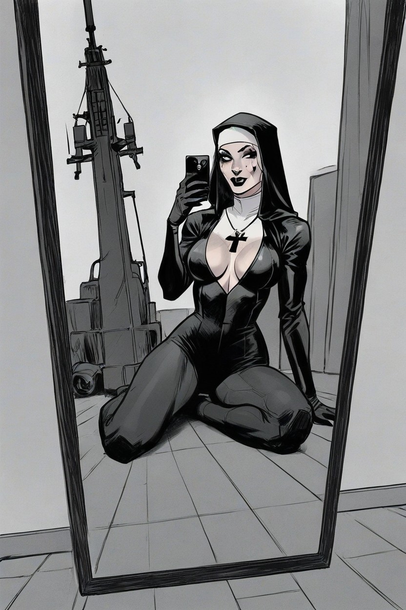 Facing The Viewer Cross Tattoo On Chest Athletic Form, Black Neoprene Stealthsuit Outfit With A V, Facing The Viewer Hentai AI Porn