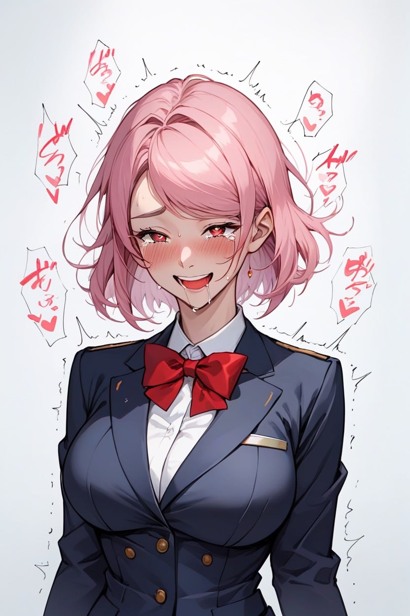 Red Big Bow Tie, Standing, Navy Skirt Hentai AI Porn