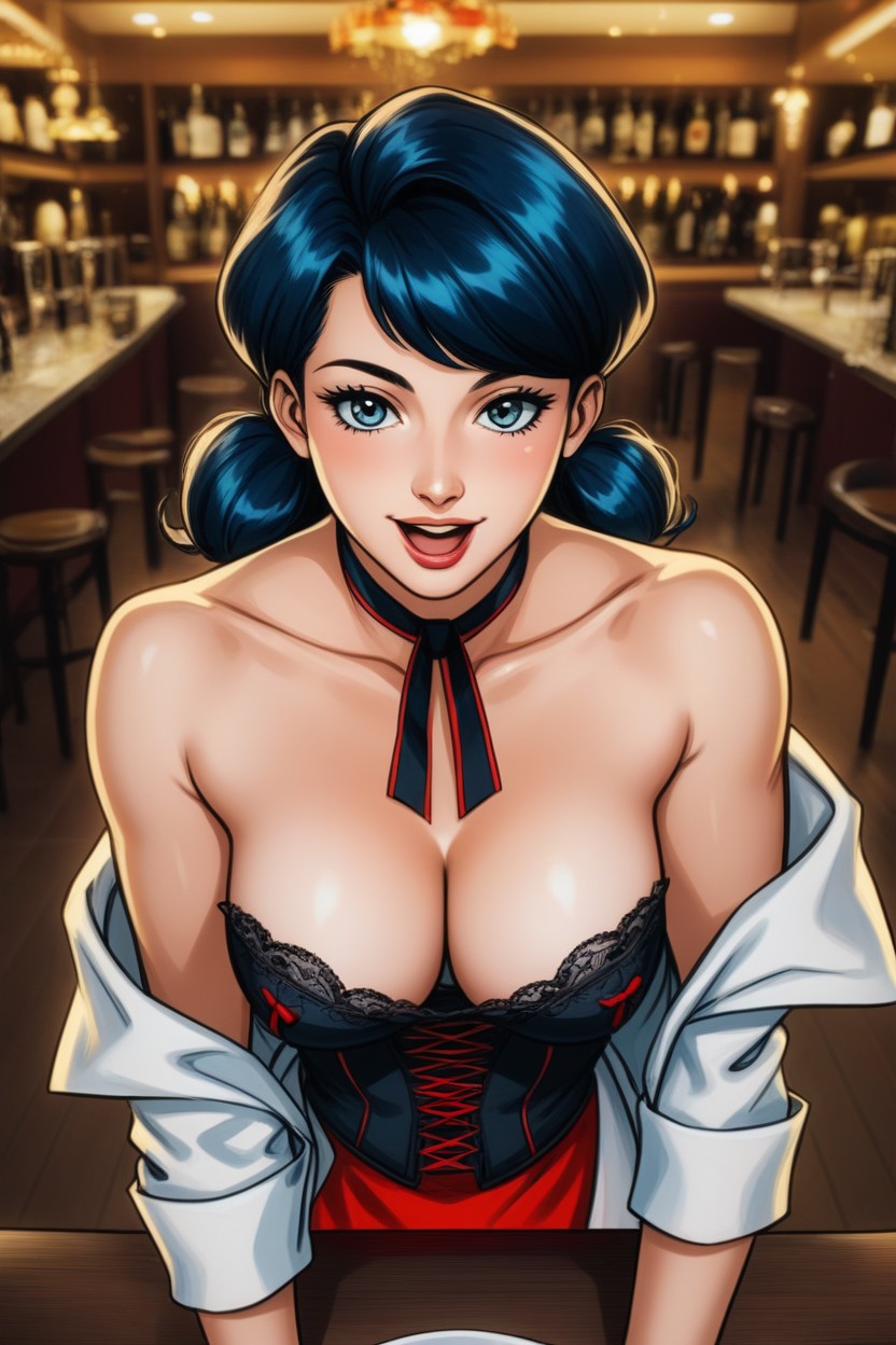 Side View, Shoulders Back, German Waitress Hentai AI Porn