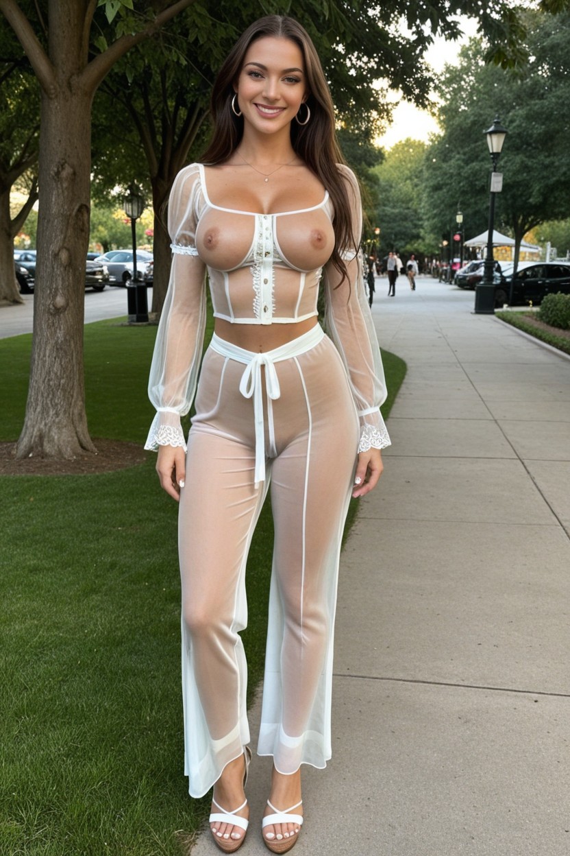 Lean Body, See Through Clothes, Puffy Brown Aureolas AI Porn