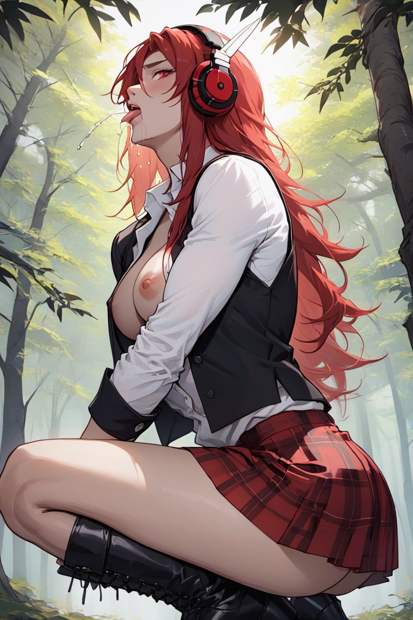 His Penis Is In Her Throat, She Is Squatting, Her Nipples Are Hard Hentai AI Porn