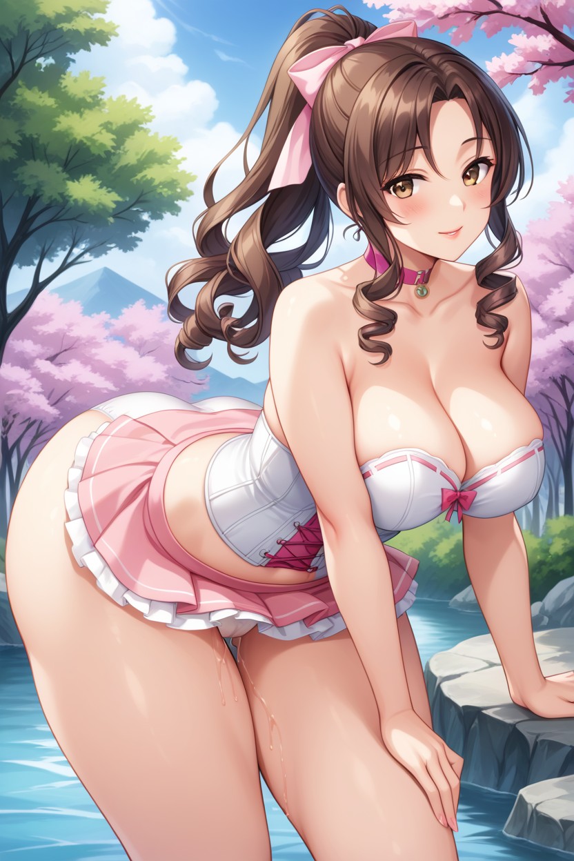 Pink Choker, Ponytail, Very Low Rise Skirt Hentai AI Porn