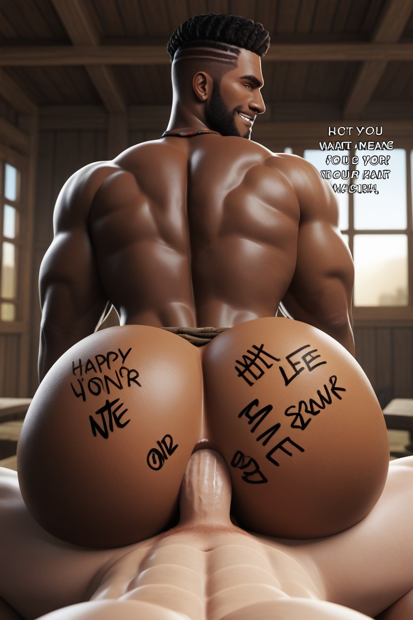 African Bottom Riding White Tops Dick, Body Writing, Smug Expression AI Gay Porn