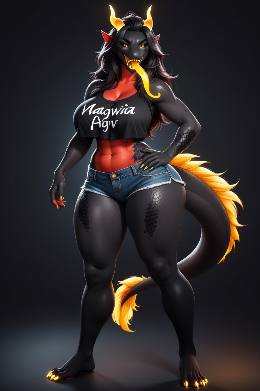 Thick Red Tail, Long Dark Hair, Black Eye Markings Furry IA