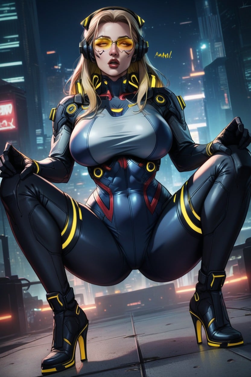 In Cyberpunk City, Big Rounded Ass, Touching Face AI Porn
