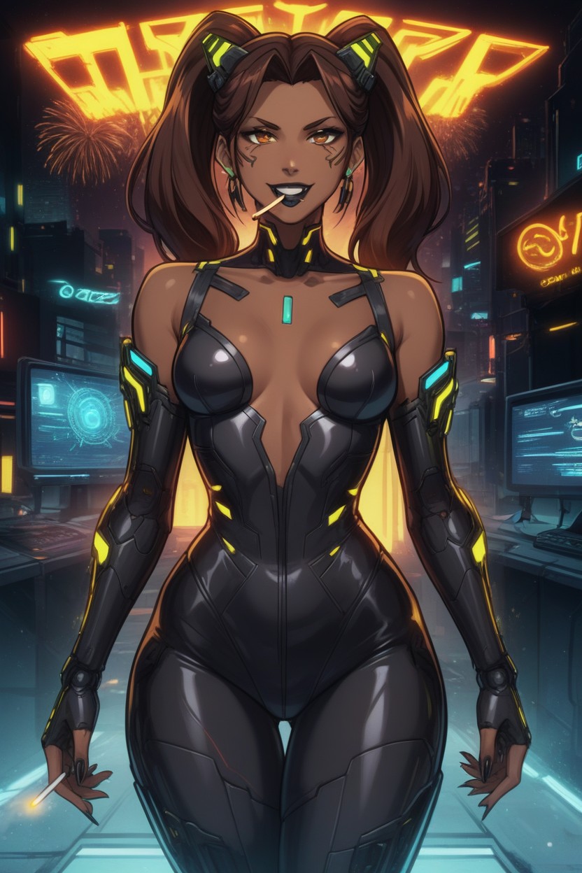 Cyberpunk Hacker, High Tech Visor, Cybernetic Claws Latina AI Porn