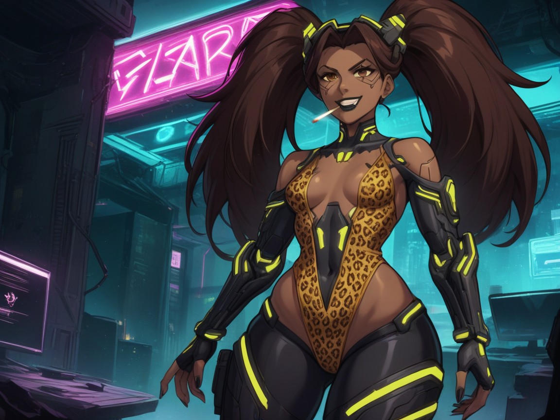 Vr Distortion On Woman, Cybernetic Enforcer, Virtual Reality Effects 라틴 AI 야짤