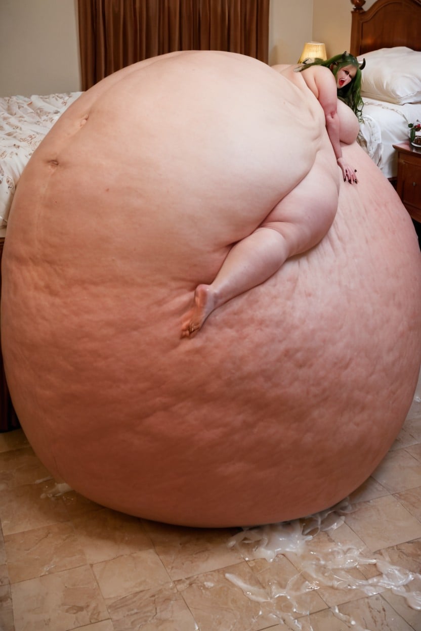 Cum Drops On Her Side Belly, Cum Drips On Her Whole Body, Bigger Belly BBW AI Porn