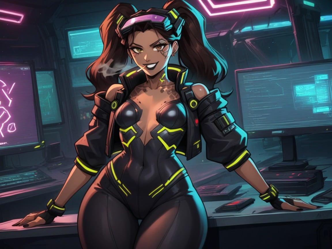 Neon Light Bloom, Data Vault Background, Sorriso Maléfico Porno IA latina