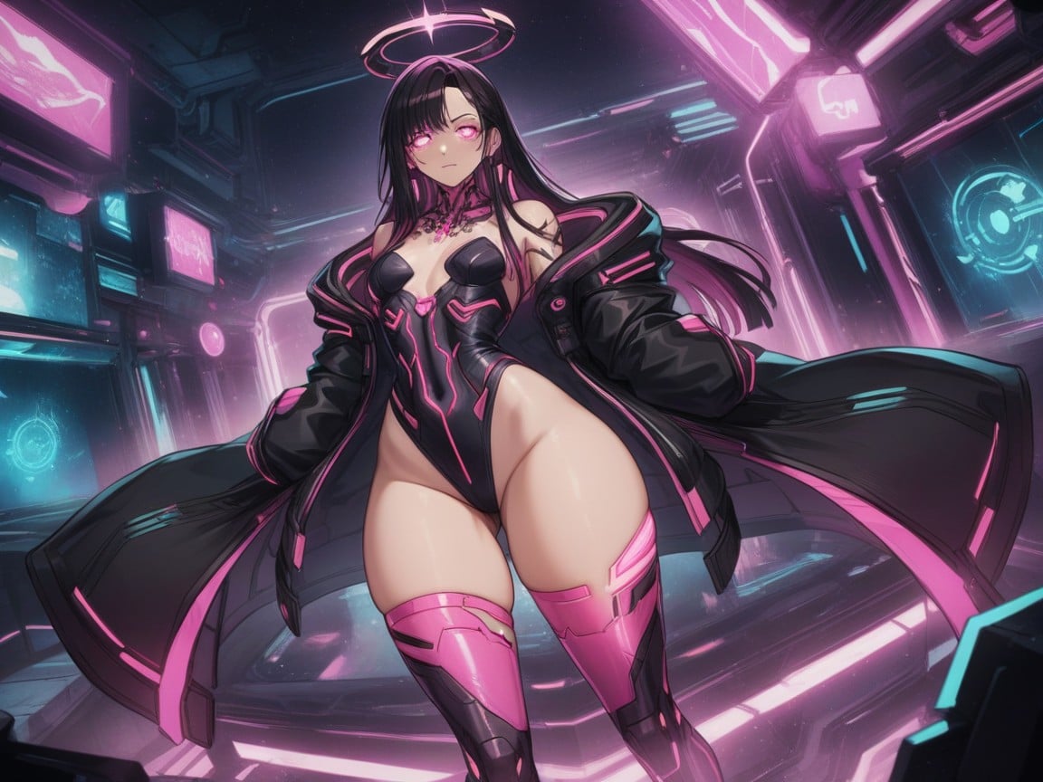 Delgada, Hacker Ciberpunk, Floating Ui Data Ribbons Porno latina IA