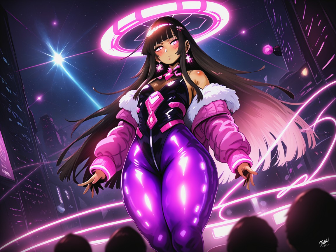 Crystalline Space Lounge, Arms Crossed, Black Hair Hentai AI Porn