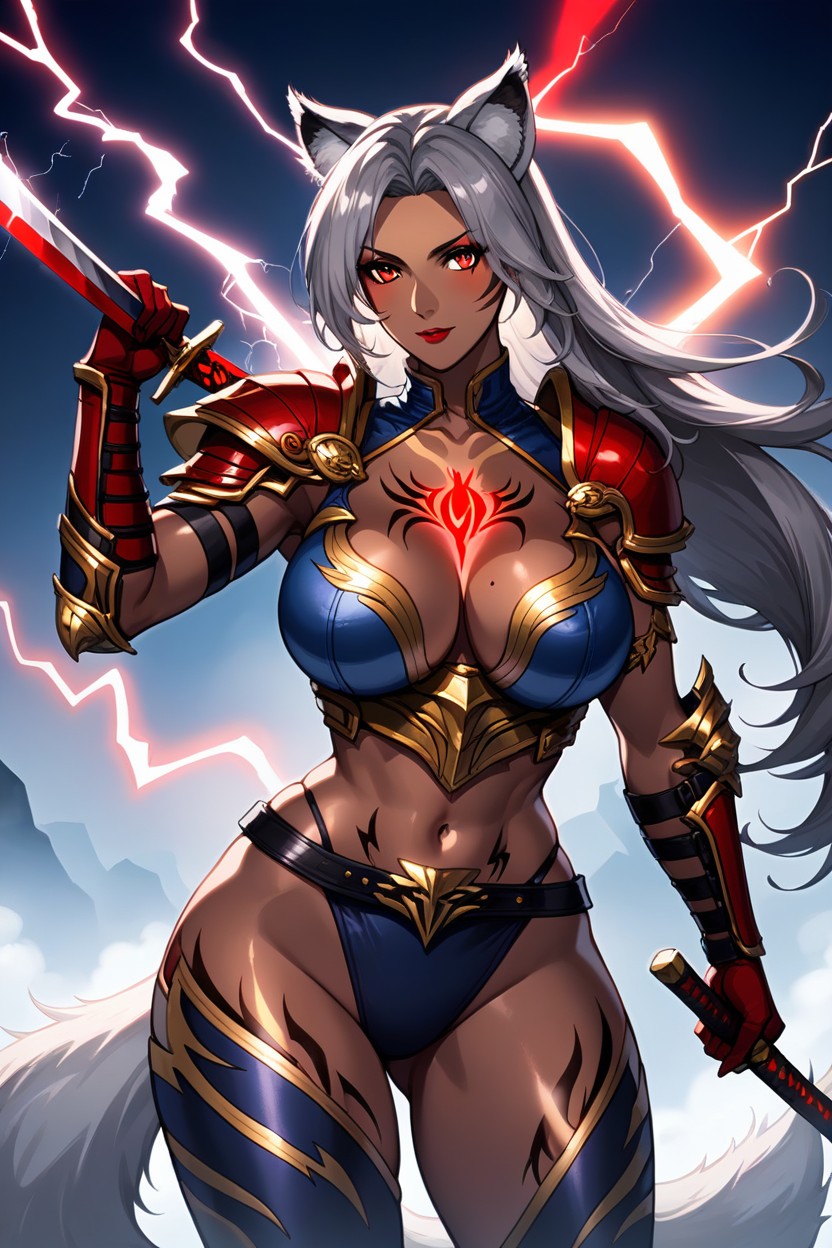 Shoulder Armor, Thunderstorm, Dark Brown Skin Hentai AI Porn
