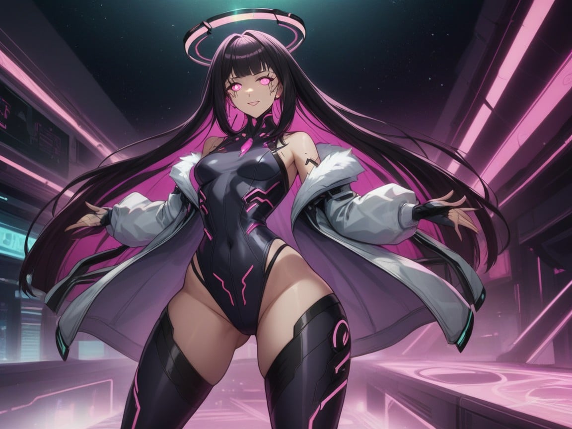 Diamond Linked Bodysuit, Glowing Eyes, Cyber Jewelry Halo Latina AI Porn
