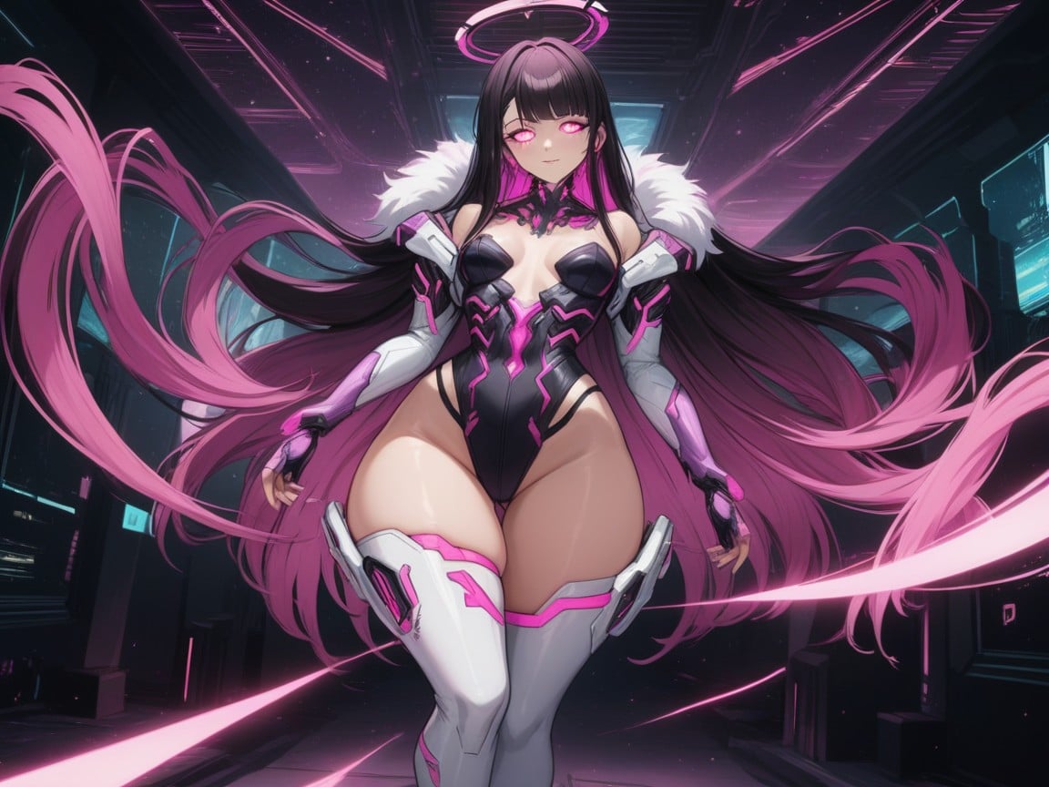 Glowing Eyes, Crystalline Space Lounge, Pink Synthetic Wrap Latina AI Porn