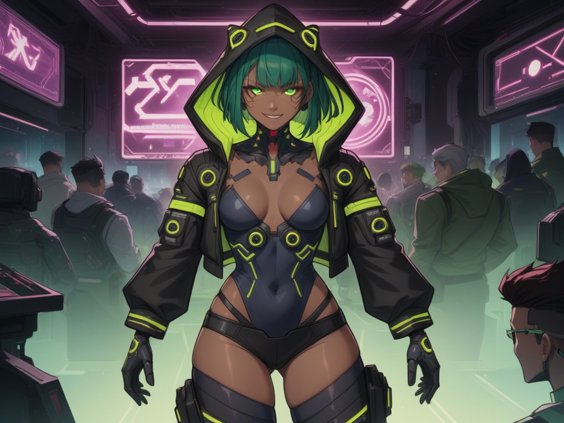 Battle Simulation Background, Black Curly Hair, Light Up Green Plaid Skirt ラティーナAIエロ