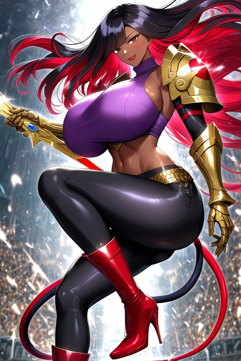 Purple Sleeveless Turtleneck, Pinup Pose, Smile AI Porn