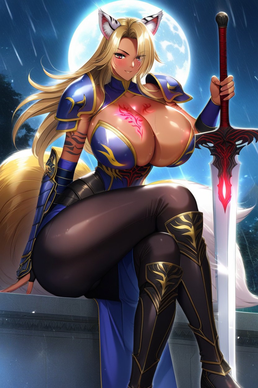 Long Hair, Massive Ass, Glowing Red Tiger Stripe Tattoos On Waist Hentai AI Porn