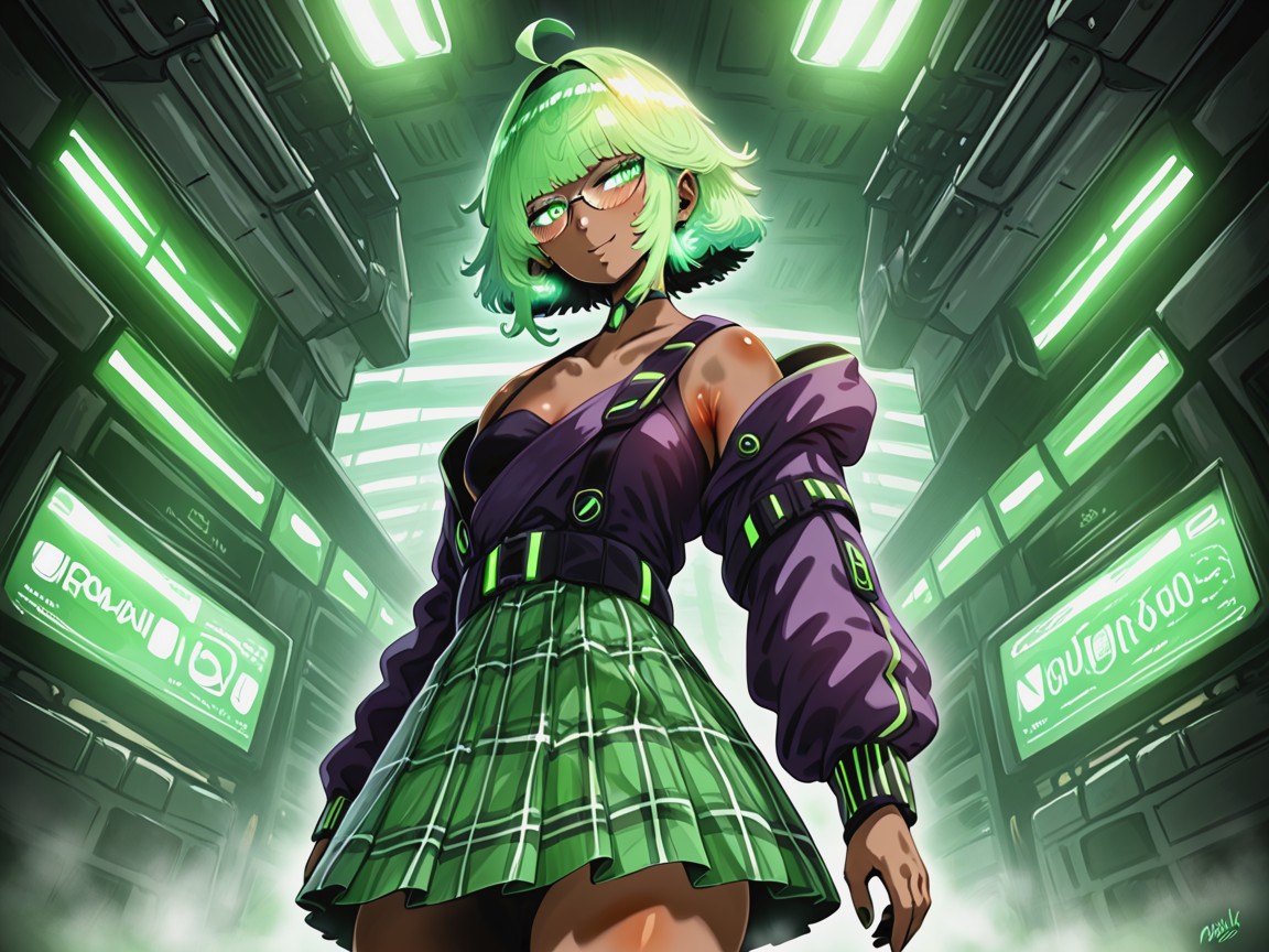 Green Eyes, Oversized Visor Glasses, Glowing Eyes Hentai AI Porn