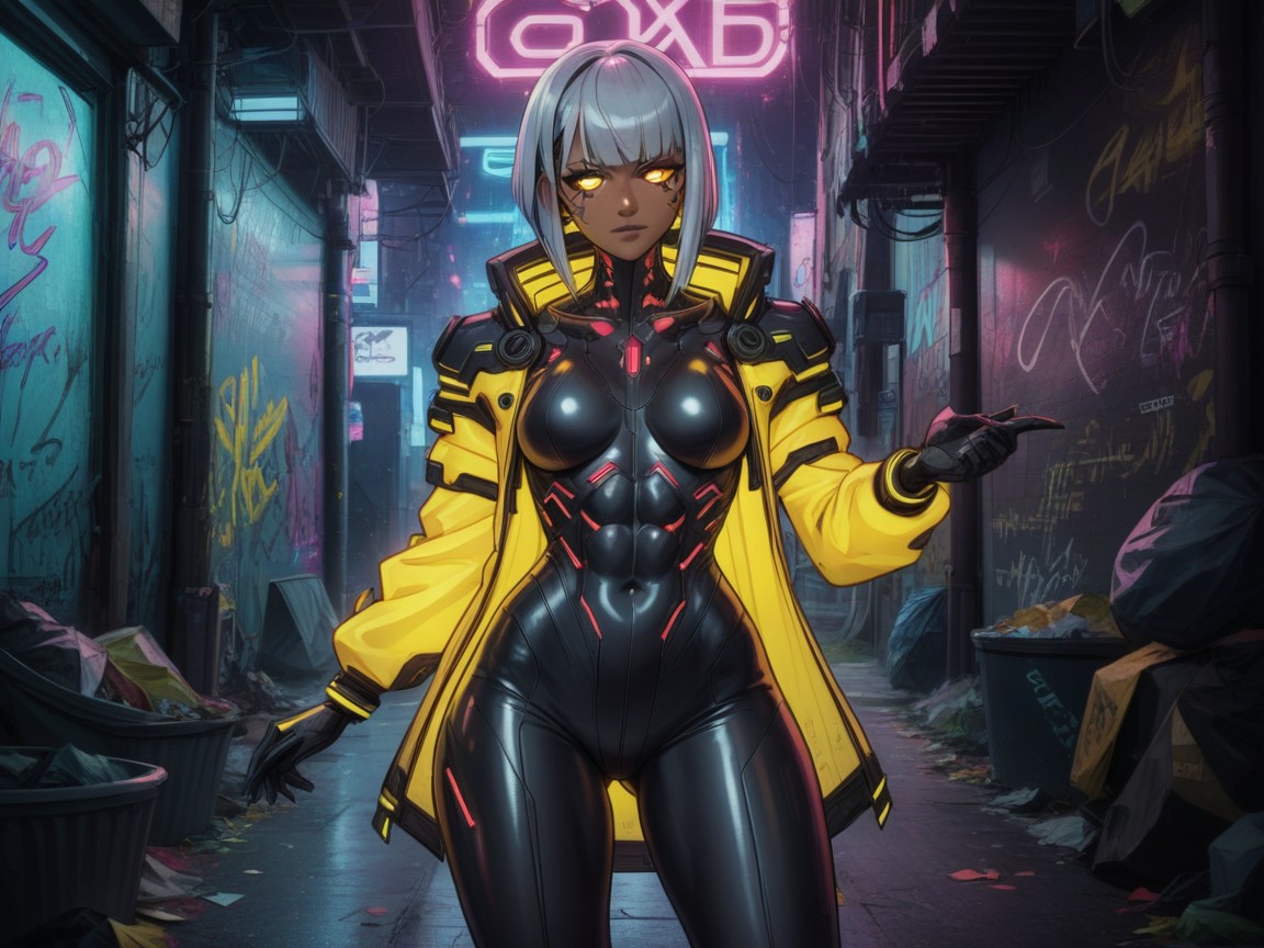 Virtual Reality Effects, Neon, Squared Chest Width Latina AI Porn