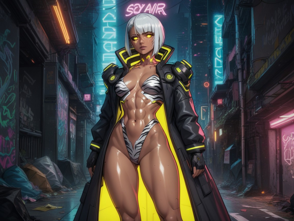 Cyberpunk Setting, Squared Torso, Squared Firm Ass Latina AI Porn
