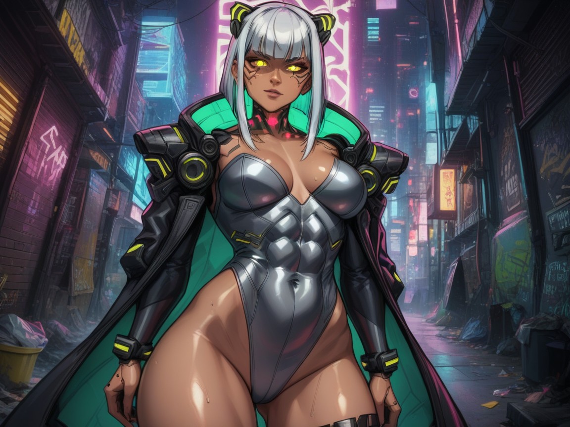 Glowing Eyes, Cyberpunk Hacker, Flickering Screens Latina AI Porn