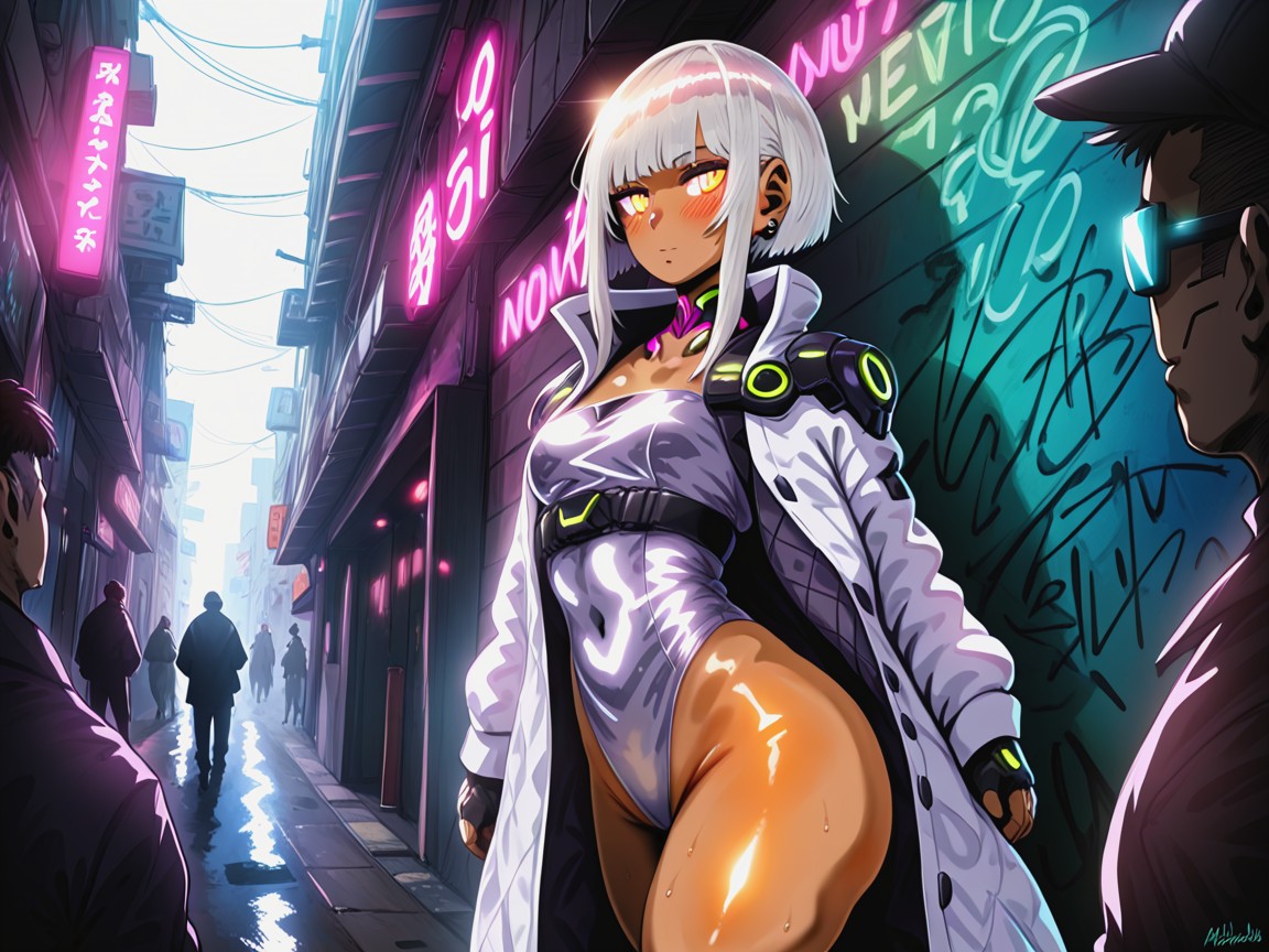 Squared Chest Width, Flickering Screens, White Hair Hentai AI Porn