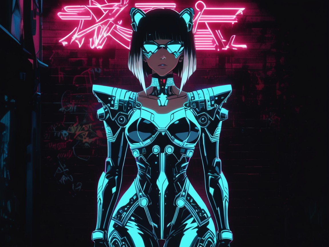 Silver Tinted Overlays, Silver Tiger Print Bodysuit, Graffiti In Background AI Porn