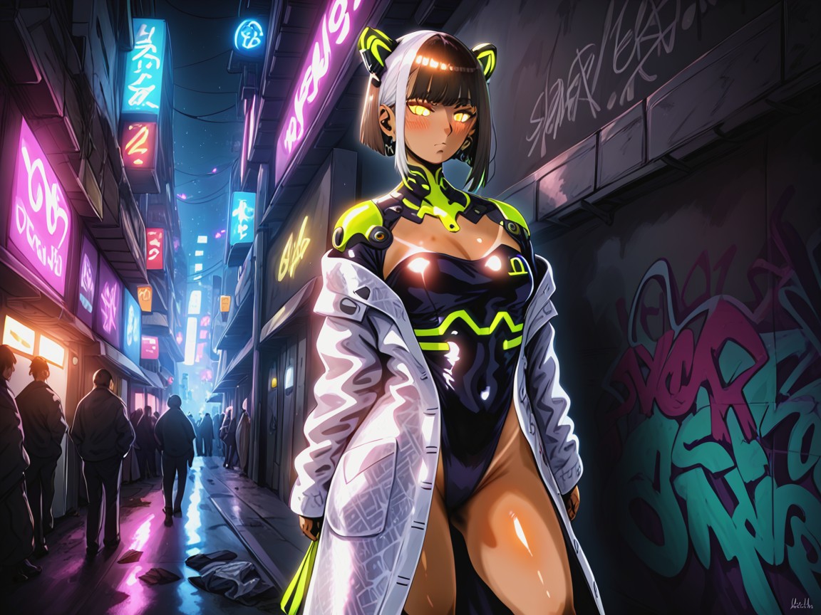 Golden Brown Tan Skin, Rectangle Body Type, Squared Firm Ass Hentai AI Porn