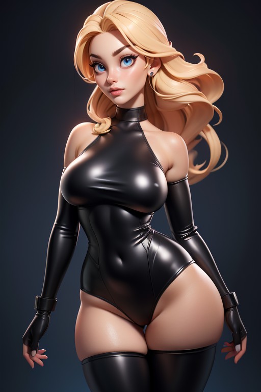 Long Blonde Hair, Massive Ass, Black Latex Evening Gloves Hentai AI Porn