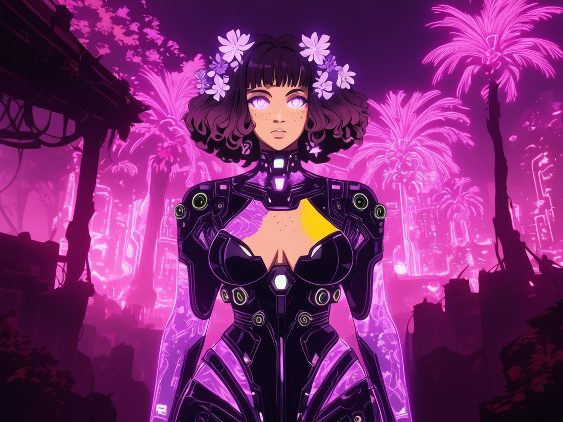 Purple Hair, Ruins In Distance, Purple Flower In Hair AI Porn