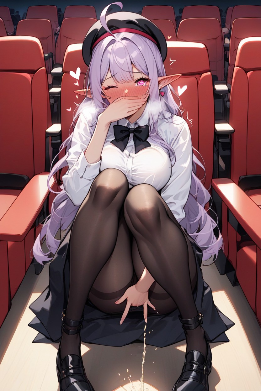 Black Bow Tie, Pantyhose, Dark Movie Theater Hentai AI Porn
